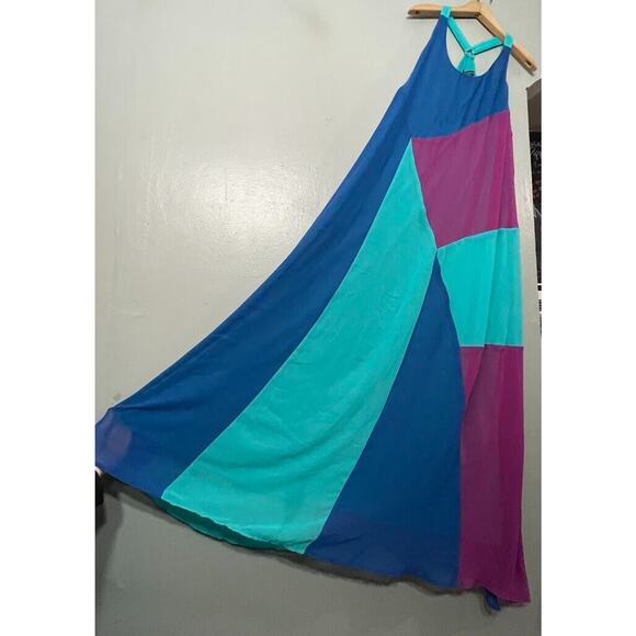 Lane Bryant Women Size 18 20 Sleeveless Colorblock Chic Lined Chiffon Maxi Dress - Picture 3 of 11